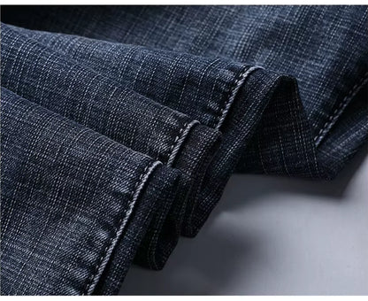Men's Classic Stretch Jeans - Business Casual Straight Leg Denim Work Trousers in Blue & Black