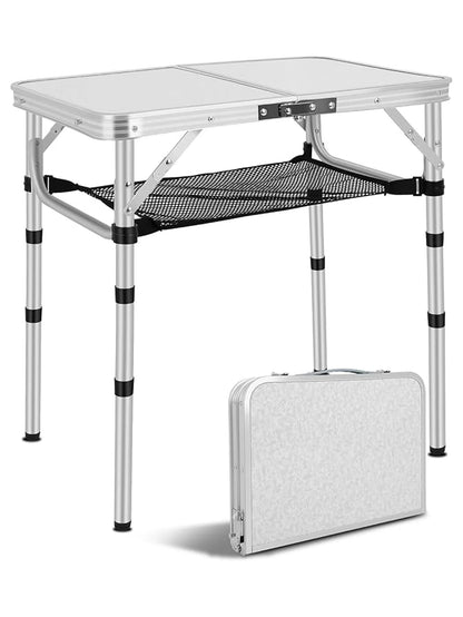 Small Folding Camping Table – Portable Lightweight Aluminum with Adjustable Height, Carry Handle & Mesh Holders for Outdoors