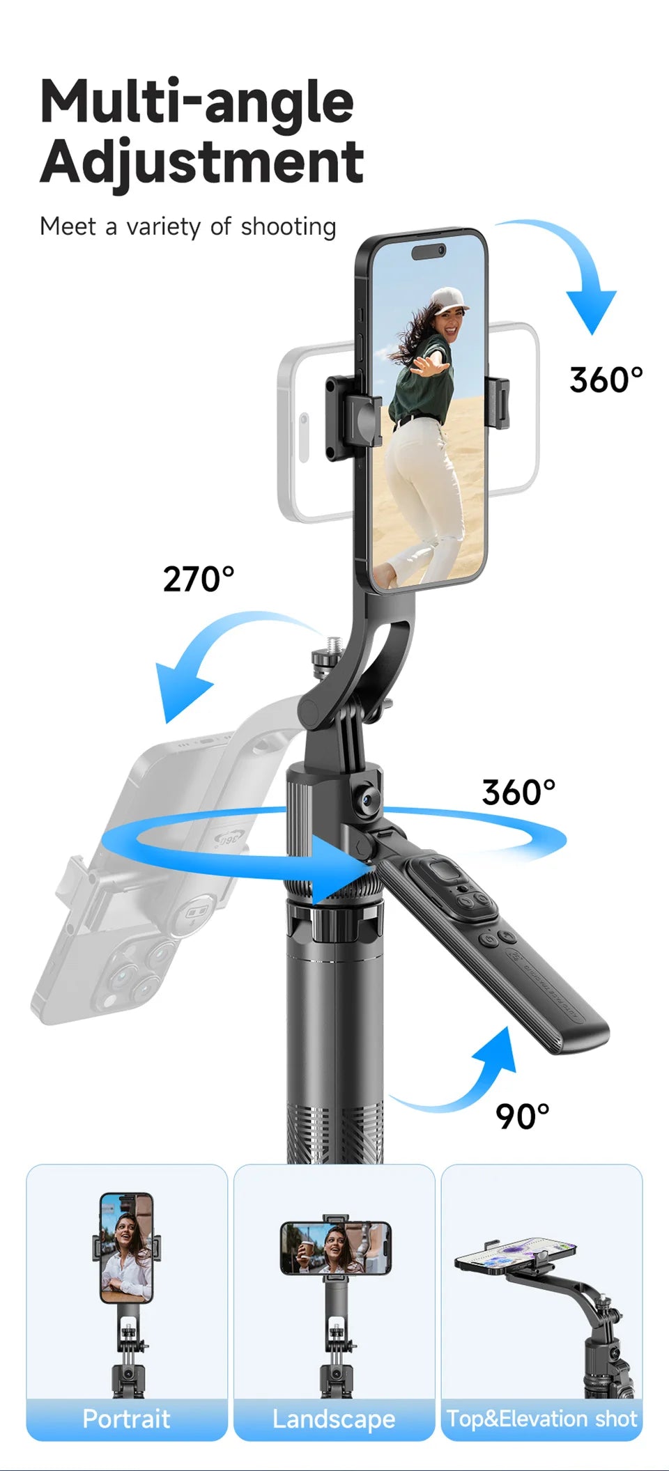 C17 360° Auto-Rotation Monopod – AI Tracking Tripod with Bluetooth Shutter, Fill Light & Wireless Selfie Stick for Phones