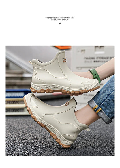 Men’s Waterproof Rain Shoes – Thickened Warm Rubber Short Boots for Work, Fishing & Kitchen Use