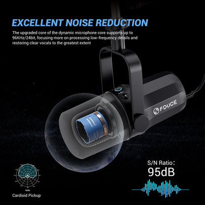 FDUCE SL40+ USB/XLR Dynamic Microphone Kit – Built-in Headset Output, Sound Insulation & Arm Stand for PC, PS5/4, Mixer