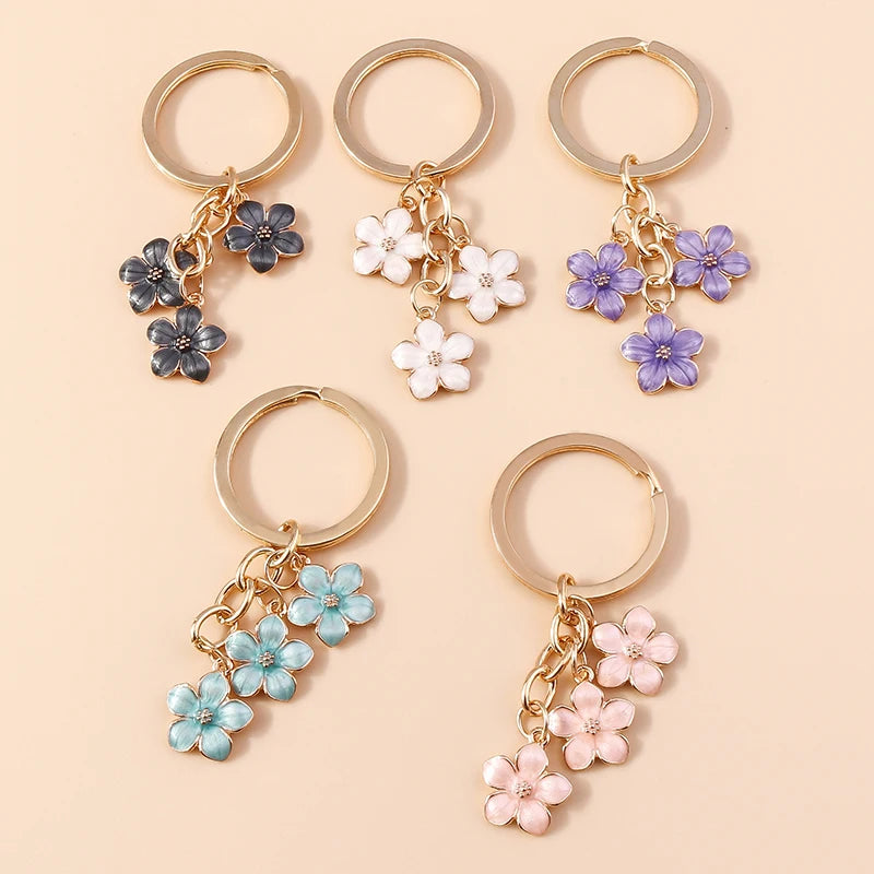 Sakura Flower Enamel Keychain - Colorful Cute Key Ring Handbag Accessory Gift for Women & Girls