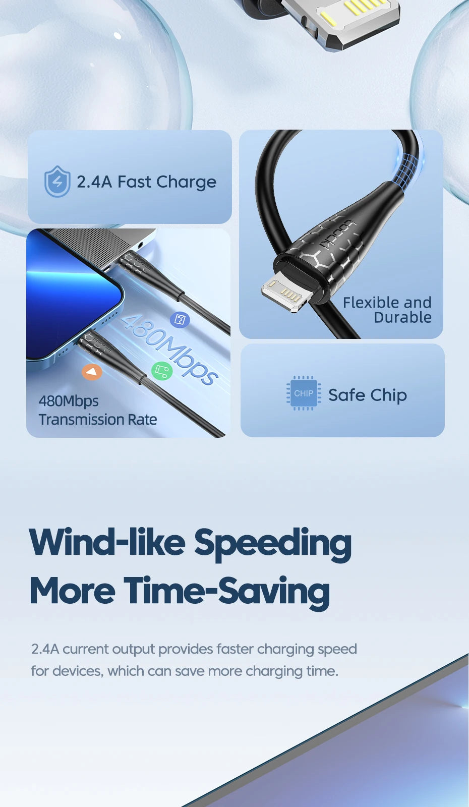 Toocki 2.4A Lightning Cable – Fast Charging USB Cord for iPhone 14/13/12/11 Pro Max, iPad, 8/7 Plus