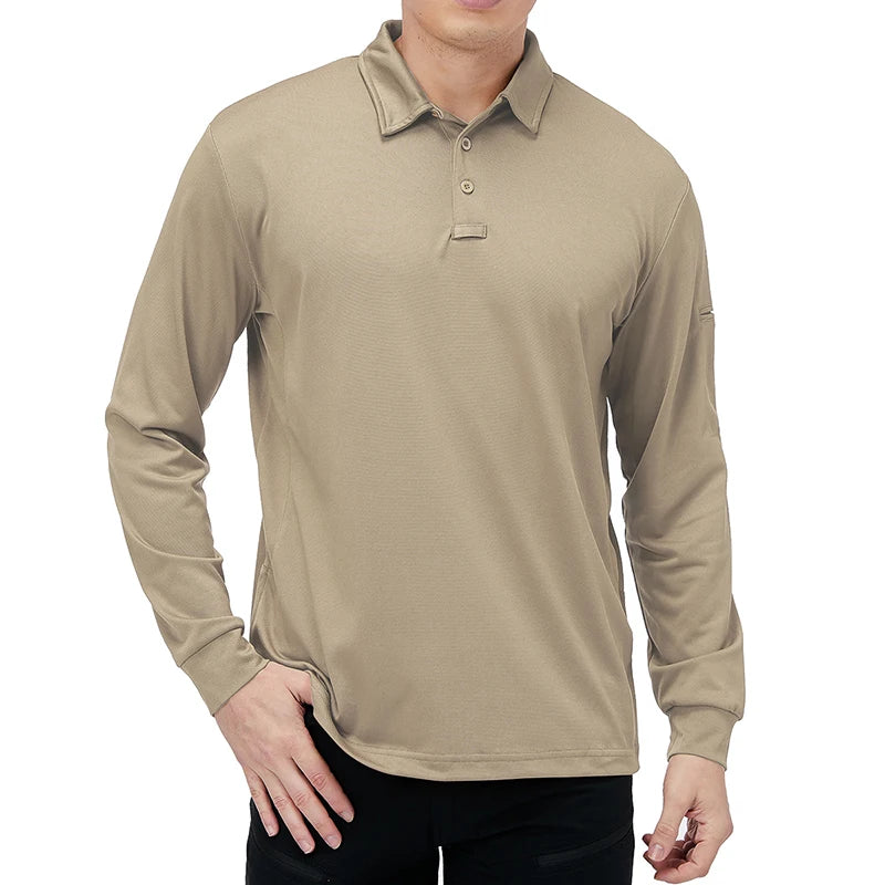 Men’s Lightweight Long Sleeve Polo Shirt — Performance Tactical Outdoor Hiking & Golf Shirt