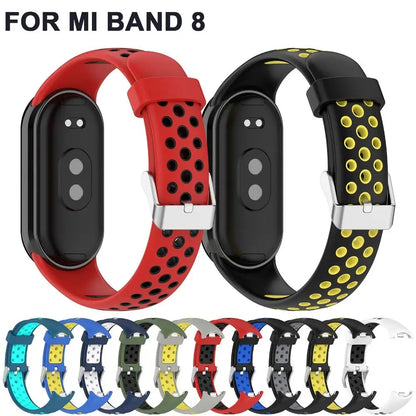 Two-Color Silicone Sport Strap for Xiaomi Mi Band 9 & 8 – Breathable Smartwatch Wristband Accessory