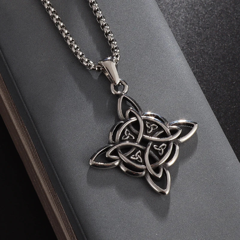 Witch Knot Necklace – Stainless Steel Magic Celtic Knot Pendant, Pagan Witchcraft Symbols, Jewelry Gift for Women