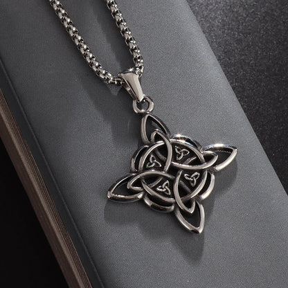Witch Knot Necklace – Stainless Steel Magic Celtic Knot Pendant, Pagan Witchcraft Symbols, Jewelry Gift for Women