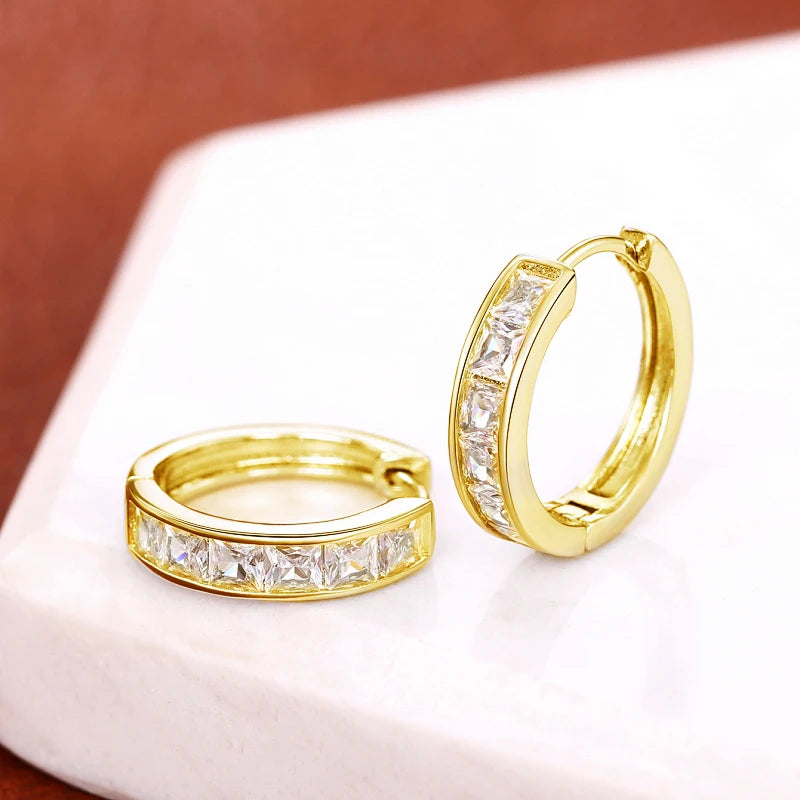 Huitan Classic Princess Square CZ Hoop Earrings for Women – Simple & Elegant Versatile Jewelry Accessories