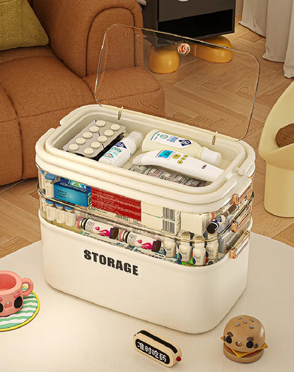3/4-Layer Large Capacity Medicine Organizer Box – Portable Family First Aid Kit & Pill Storage Container