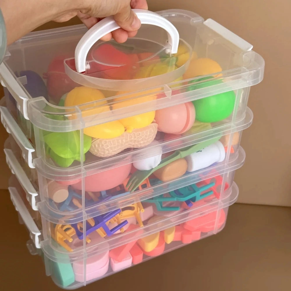 4-Layer Stackable Transparent Organizer – Multi-Tier Plastic Storage Box for Kids Toys, Makeup, Jewelry, Office & School