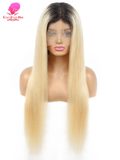 13x6 Lace Frontal Human Hair Wig - Ombre Blonde 1B 613 Pre-Plucked Lace Front Wig for Women