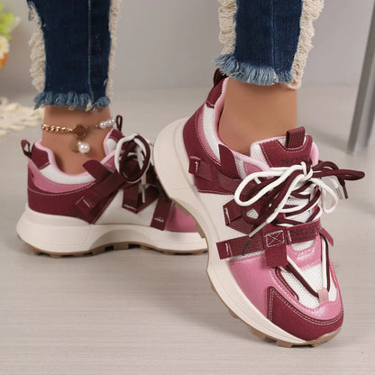 New Women’s Mesh Sneakers - Breathable Platform Lace-Up Casual Outdoor Low Top Shoes, Zapatos De Mujer