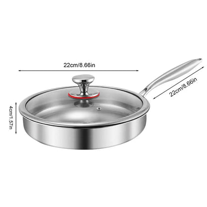 Titanium Frying Pan with Glass Lid - Non-Stick Even-Heating Stainless Steel Skillet for Kitchen Cooking, 26/28/30cm