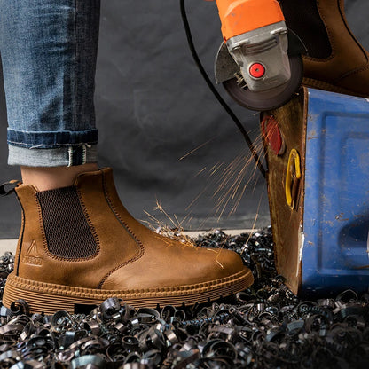 Waterproof Safety Work Shoes for Men – Steel Toe Leather Boots, Indestructible Construction Footwear in Brown