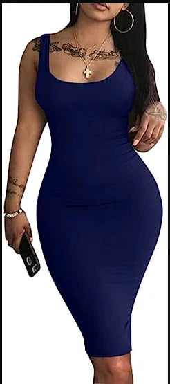Women's Summer Sleeveless Tank Dress - Sexy Plus Size Midi Dress European American Casual Fashion Style