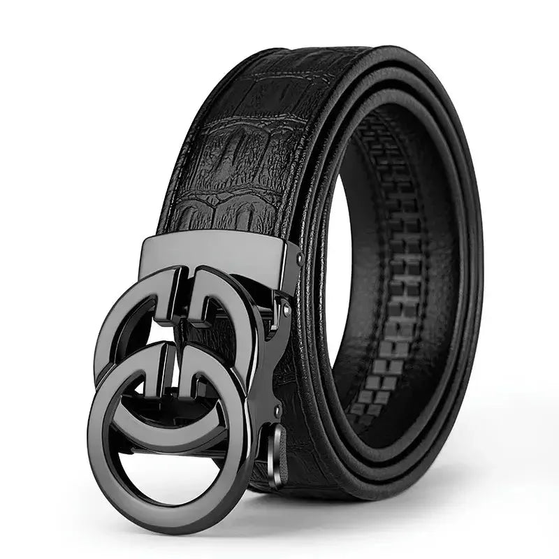 Men's Genuine Leather Belt - Luxury Brand Design with Metal Alloy Automatic Buckle, Stylish Waist Strap for Men