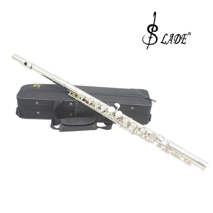 SLADE 16 Closed/Opened Hole C Key Professional Transverse Flute – Concert Musical Instrument with Box, Cleaning Cloth, Stick & Gloves