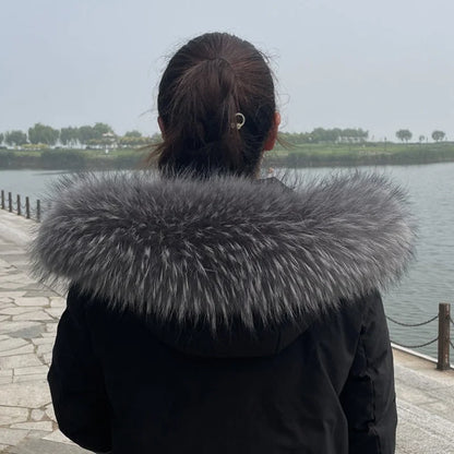 Natural Raccoon & Fox Fur Scarf – Luxury Women’s Winter Fur Collar and Hood Trim for Coats & Jackets