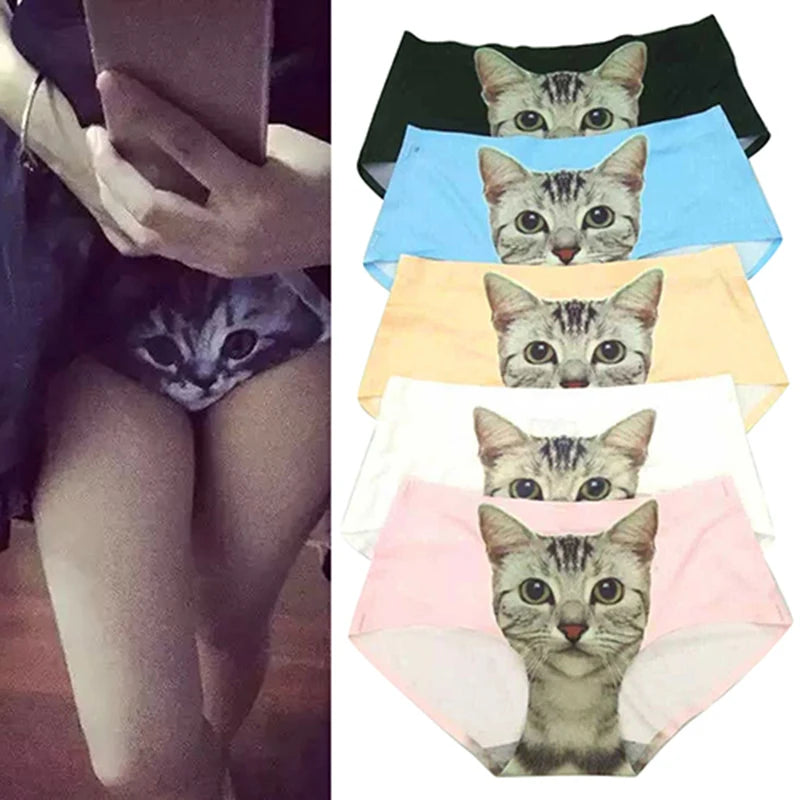 Women's Cat Print Briefs - Cute Meow Star Pattern Casual Underwear