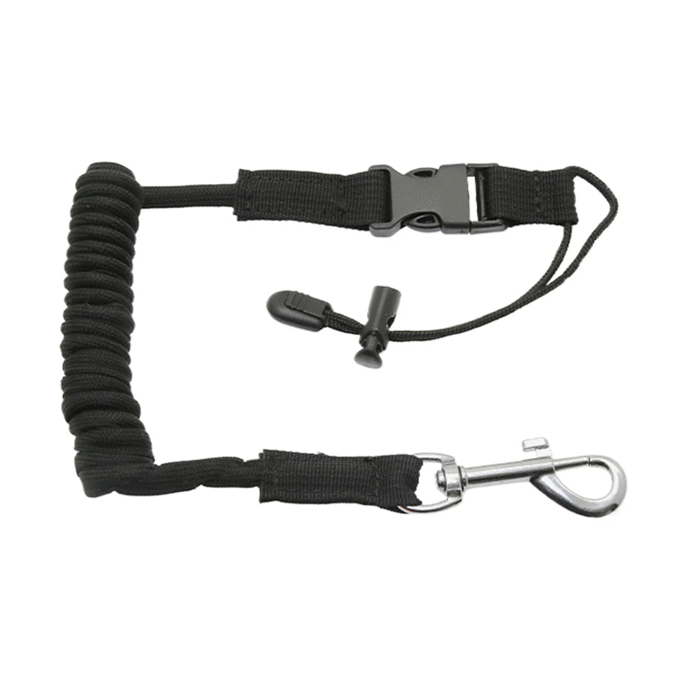 Elastic Kayak Paddle Leash — Adjustable Coiled Lanyard with Safety Hook for Fishing Rods