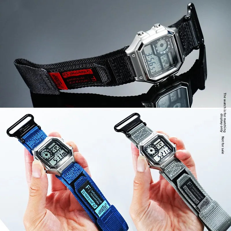 Casio AE-1200 & AE-1300 Nylon Watch Strap - Breathable Outdoor Band with Metal Ring & Camouflage Design