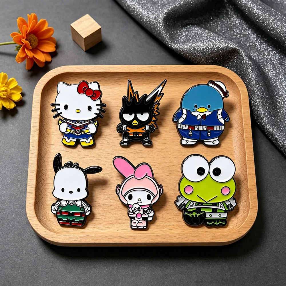 6PCS Kawaii Cat and Frog Enamel Pins - Cute Manga Metal Lapel Brooches for Backpacks, Jackets and Fashion Gifts