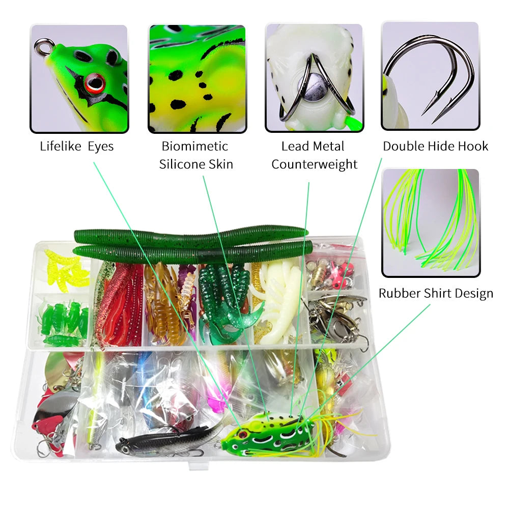 Fishing Lure Kit with Soft & Hard Baits – Minnow, Metal Jig Spoon & Crankbait Set for Bass & Pike Fishing with Storage Box Tackle Gear Kit