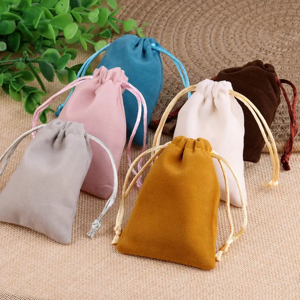 10pcs 5x7cm Mixed Color Velvet Gift Bags | Soft Velvet Drawstring Pouches for Christmas Jewelry Packaging