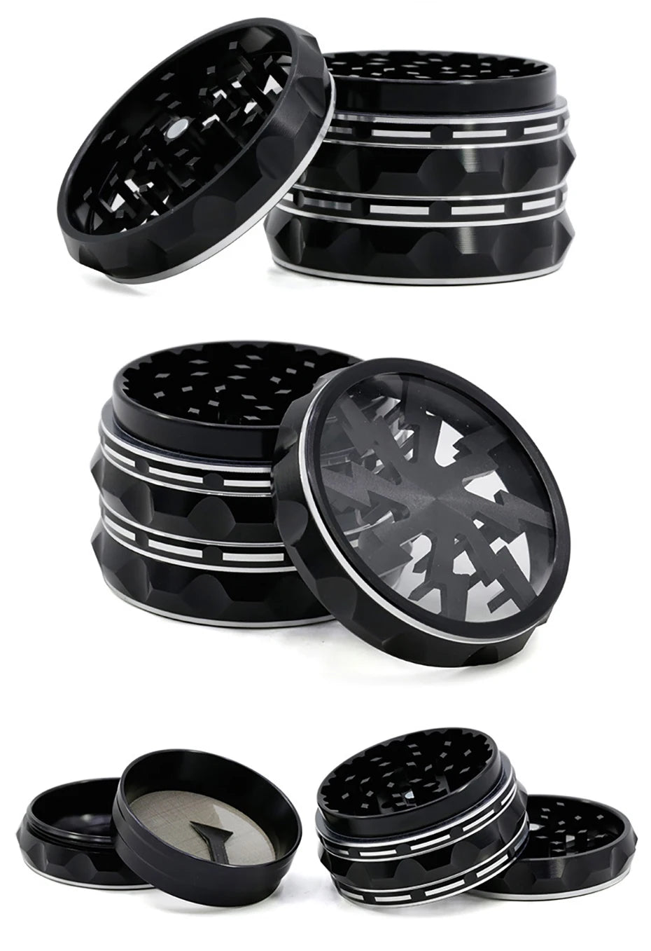 60mm 4-Part Aluminum Herb Grinder – Metal Spice Mill with Transparent Skylight for Tobacco & Smoking Accessories