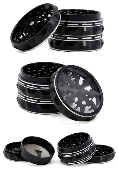 60mm 4-Part Aluminum Herb Grinder – Metal Spice Mill with Transparent Skylight for Tobacco & Smoking Accessories