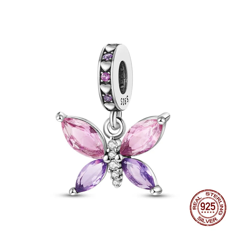 925 Silver Butterfly Dangle Charm – Blue & Yellow Glass for 3mm Original Bracelet, DIY Jewelry Gift