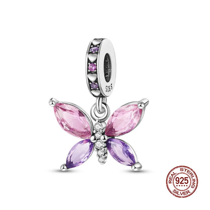 925 Silver Butterfly Dangle Charm – Blue & Yellow Glass for 3mm Original Bracelet, DIY Jewelry Gift