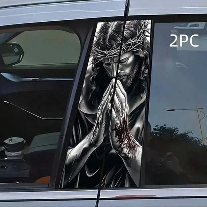 2-Piece Jesus Prayer Car Sticker Set - Sun-Protective Door Pillar Decals with Easy Stick-On and Peel-Off Design