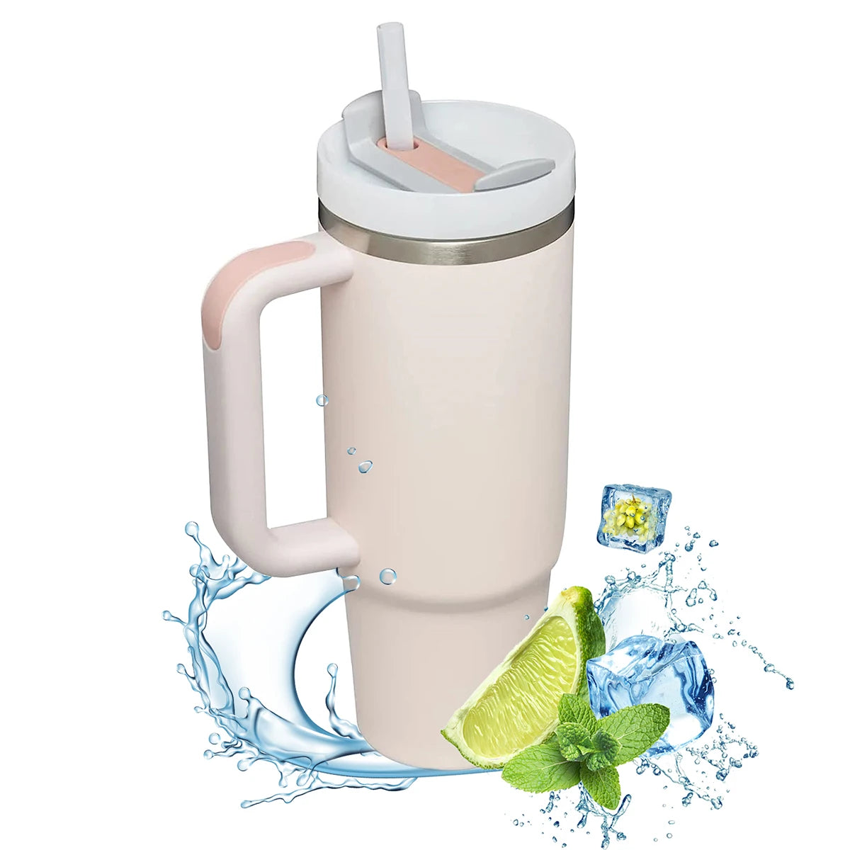 1200ml Insulated Stainless Steel Tumbler with Handle – Portable Thermal Mug for Hot & Cold Coffee with Straw