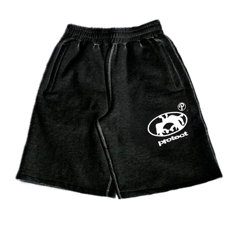 Men’s Y2K Grey Cotton Cargo Shorts - Baggy Hip-Hop Streetwear Casual Summer Style