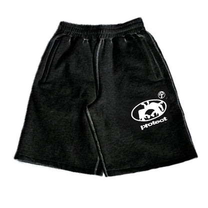 Men’s Y2K Grey Cotton Cargo Shorts - Baggy Hip-Hop Streetwear Casual Summer Style