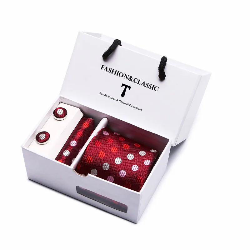 Black Paisley Tie Set - Men's Necktie, Pocket Square & Cufflinks Gift Box for Weddings & Formal Wear