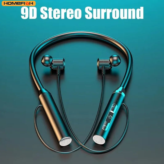 9D Bluetooth Wireless Earphones - Magnetic Sport Neckband TWS Earbuds with Mic