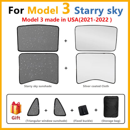 Split Sunshade for Tesla Model 3 (2017-2023) & Model Y – Front & Rear Sunroof Windshield Skylight Glass Roof Cooling Shade