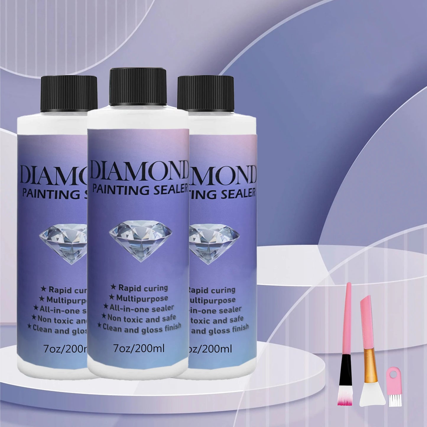 Diamond Painting Sealer Glue with Brushes — 60ML/120ML/200ML Permanent Hold & Shine Puzzle Coating Set