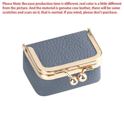 URBAN MASTER Genuine Leather Mini Coin Purse – Solid Color Kiss Lock Change Pouch, Casual Small Wallet for Women