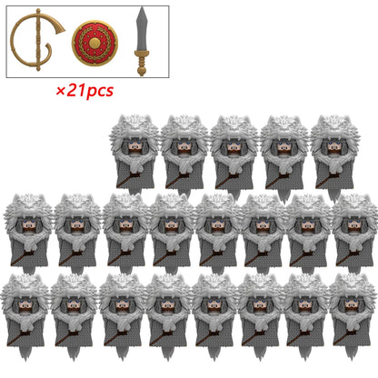 21PCS MOC Medieval Knights & Roman Legion Soldiers Building Blocks Set Warrior Figures with Weapons Helmet Bricks Toy Collection