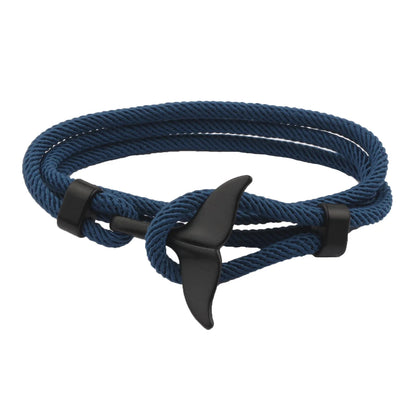 Multilayer 4mm Milan Rope Viking Bracelet - Charms of Whale Tail, Shark, Turtle, Manta Ray, Dolphin for Men