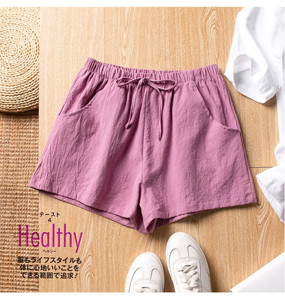 Women’s Cotton Linen High Waist Shorts — Black Casual Fashion Workout Sport Shorts