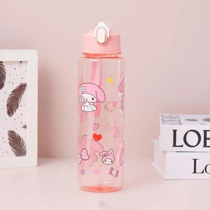Kuromi Water Cup with Straw — Large Capacity Cute Cartoon Print Bottle, Unique Aesthetic Design for Office, Home, or Gift