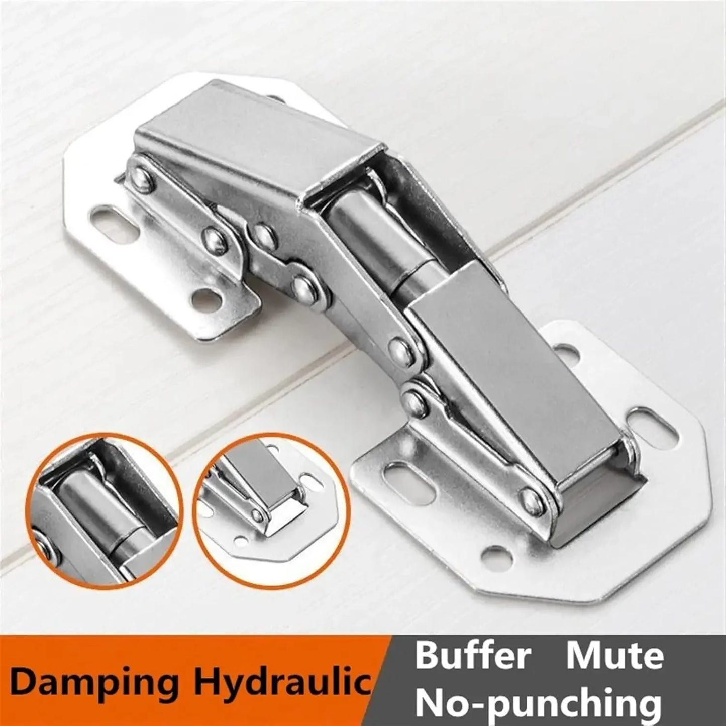 2/10PCS 90° Steel Cabinet Hinges – No-Drill Hydraulic Buffer Hinges for Kitchen Cabinets & Furniture