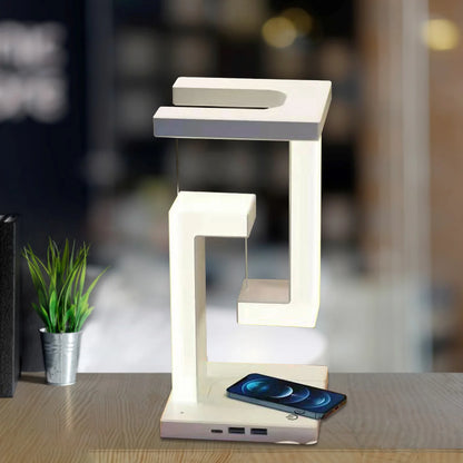LED Anti-Gravity Suspended Night Light with 10W Wireless Charger - Dimmable Table Lamp for Bedroom and Bedside Decor