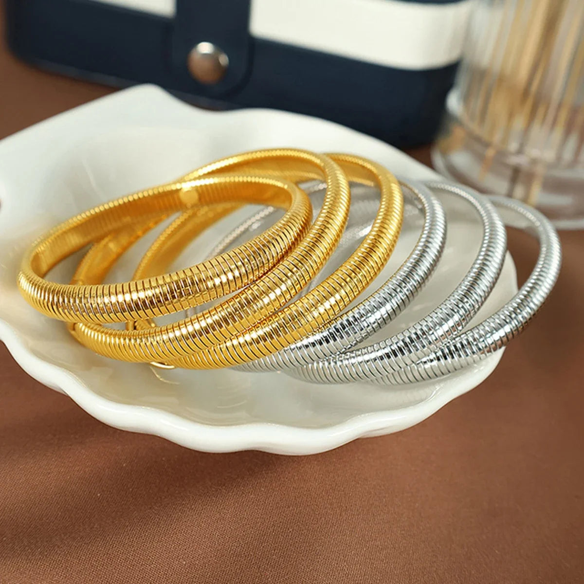 Stainless Steel Flex Snake Chain Cuff Bracelet – 18k Gold Plated Wide Bangle Fashion Jewelry for Women Gifts