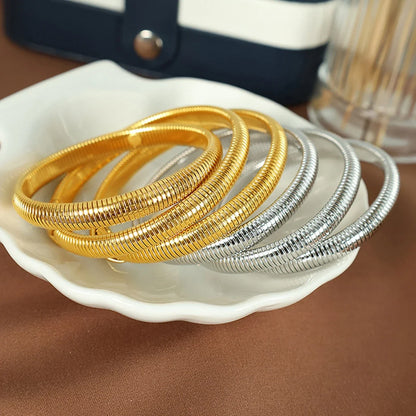 Stainless Steel Flex Snake Chain Cuff Bracelet – 18k Gold Plated Wide Bangle Fashion Jewelry for Women Gifts