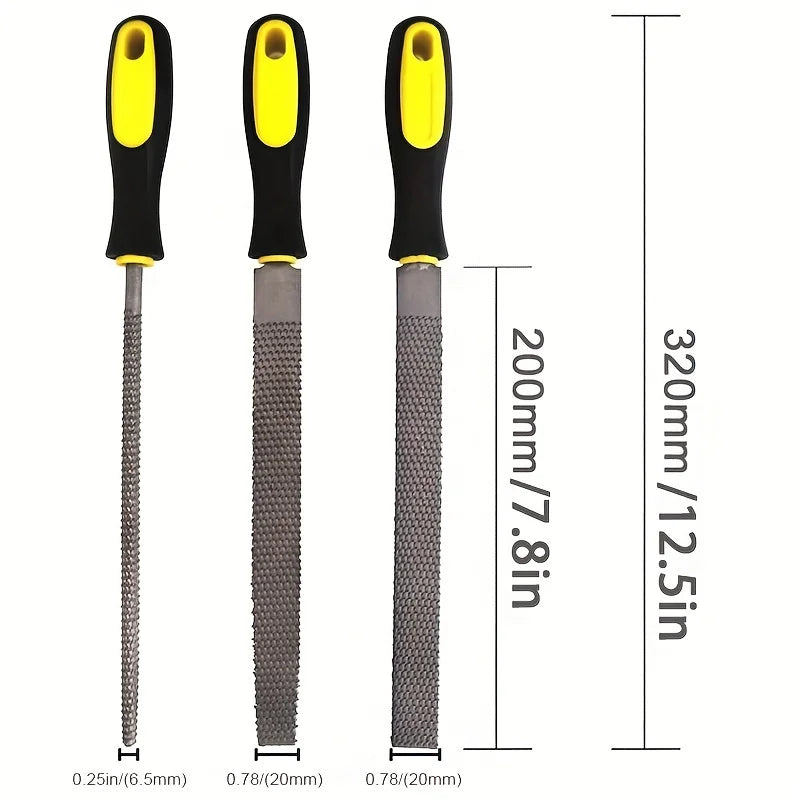 3Pcs Woodworking File Set – Round, Half-Round & Flat Carbon Steel Rasp Files for Wood Shaping, Carving & Precision Craft Work